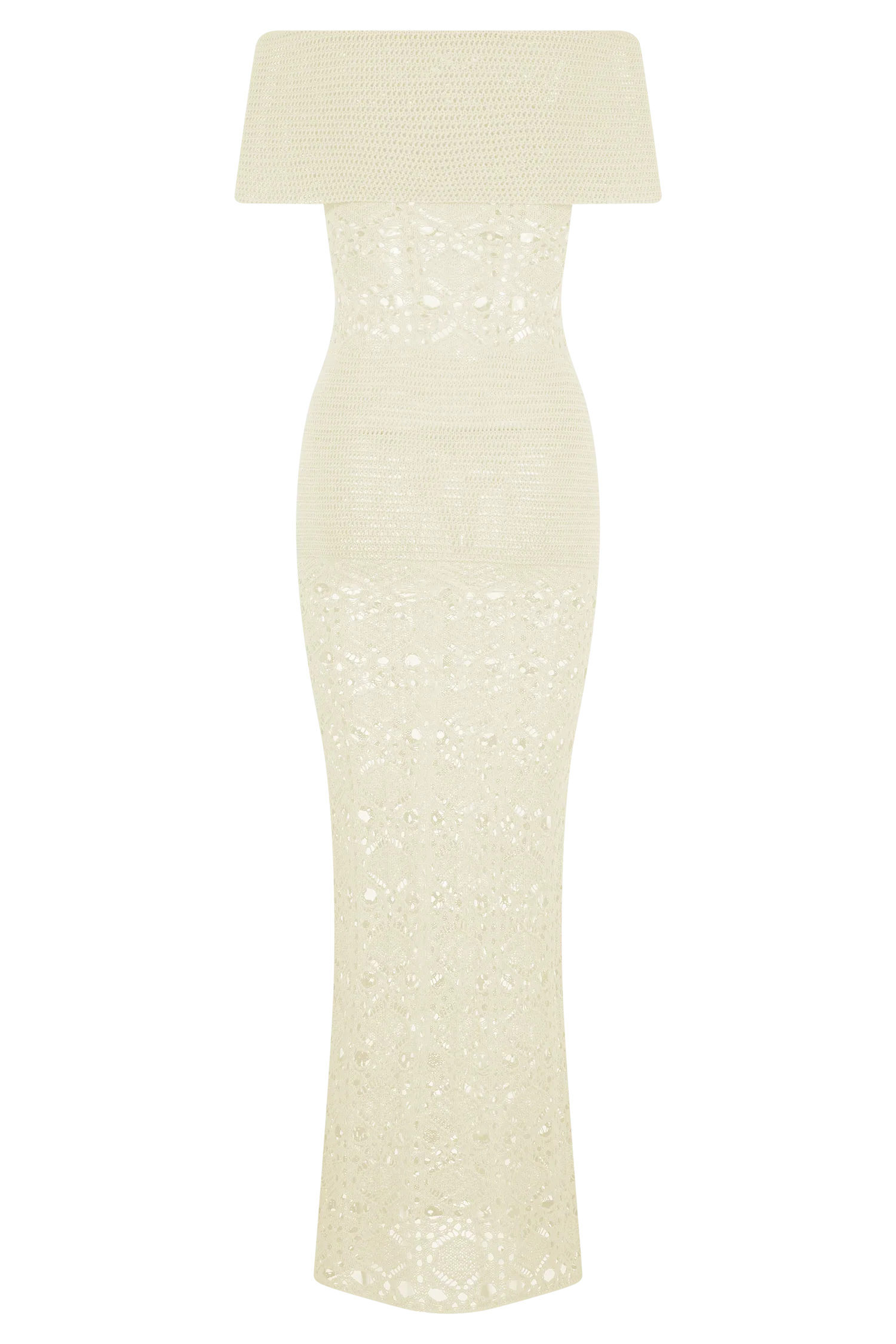 Solstice Off Shoulder Crochet Knit Maxi Dress Ivory