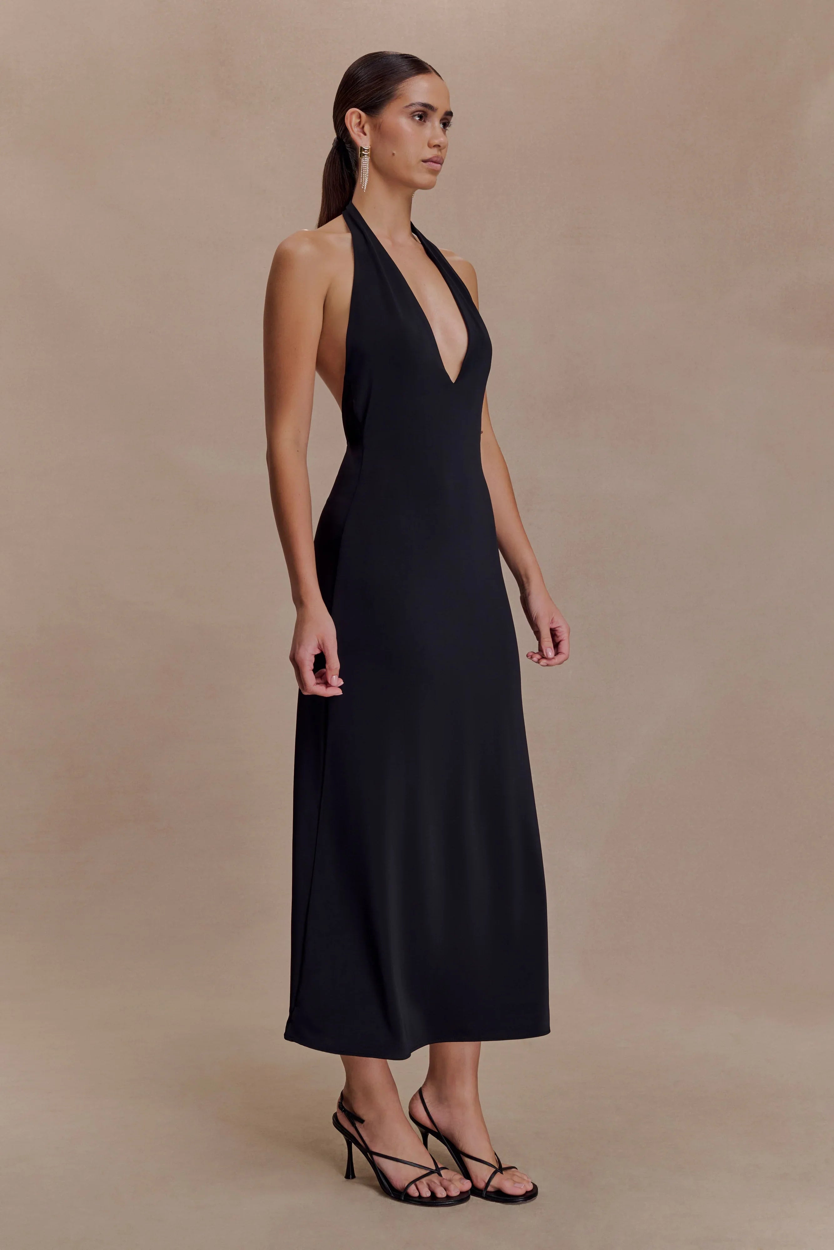 Genie Slinky Halter Midi Dress Black