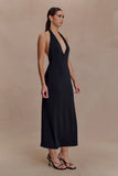 Genie Slinky Halter Midi Dress Black