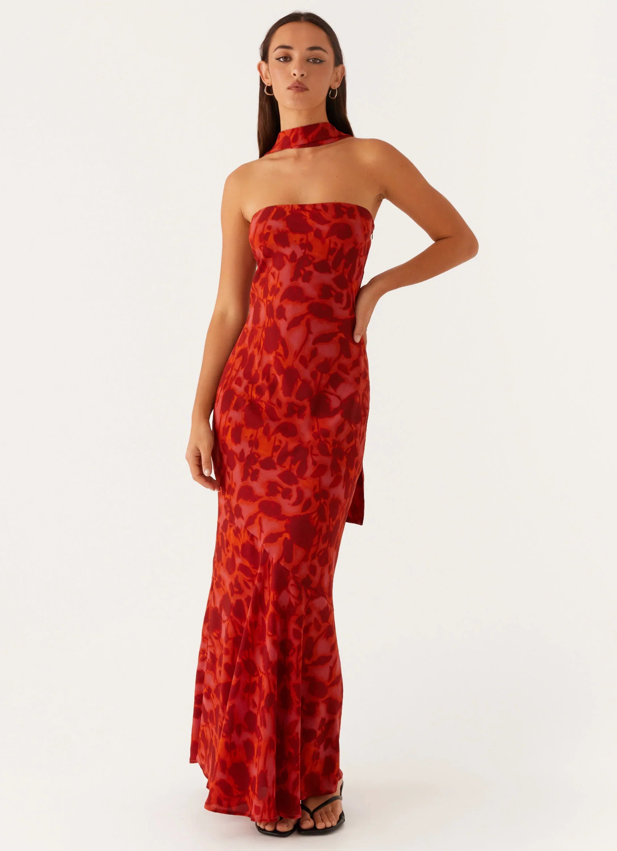 Under The Pagoda Maxi Dress Deep Red Floral