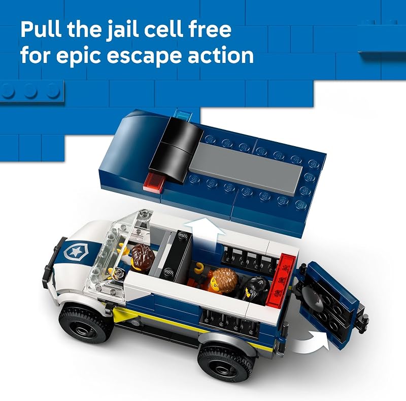 LEGO City Police Prisoner Transport Van Police Toy for Kids Boys Girls Ages 6 Emergency Vehicle Motorcycle Building Kit Officer and 2 Crook Minifigures Gift Idea for Birthdays 60479