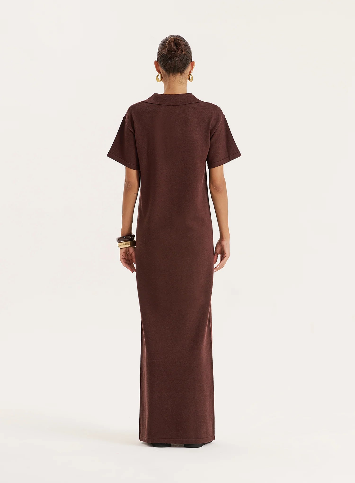 Chocolate Knitted Rugby Maxi Dress
