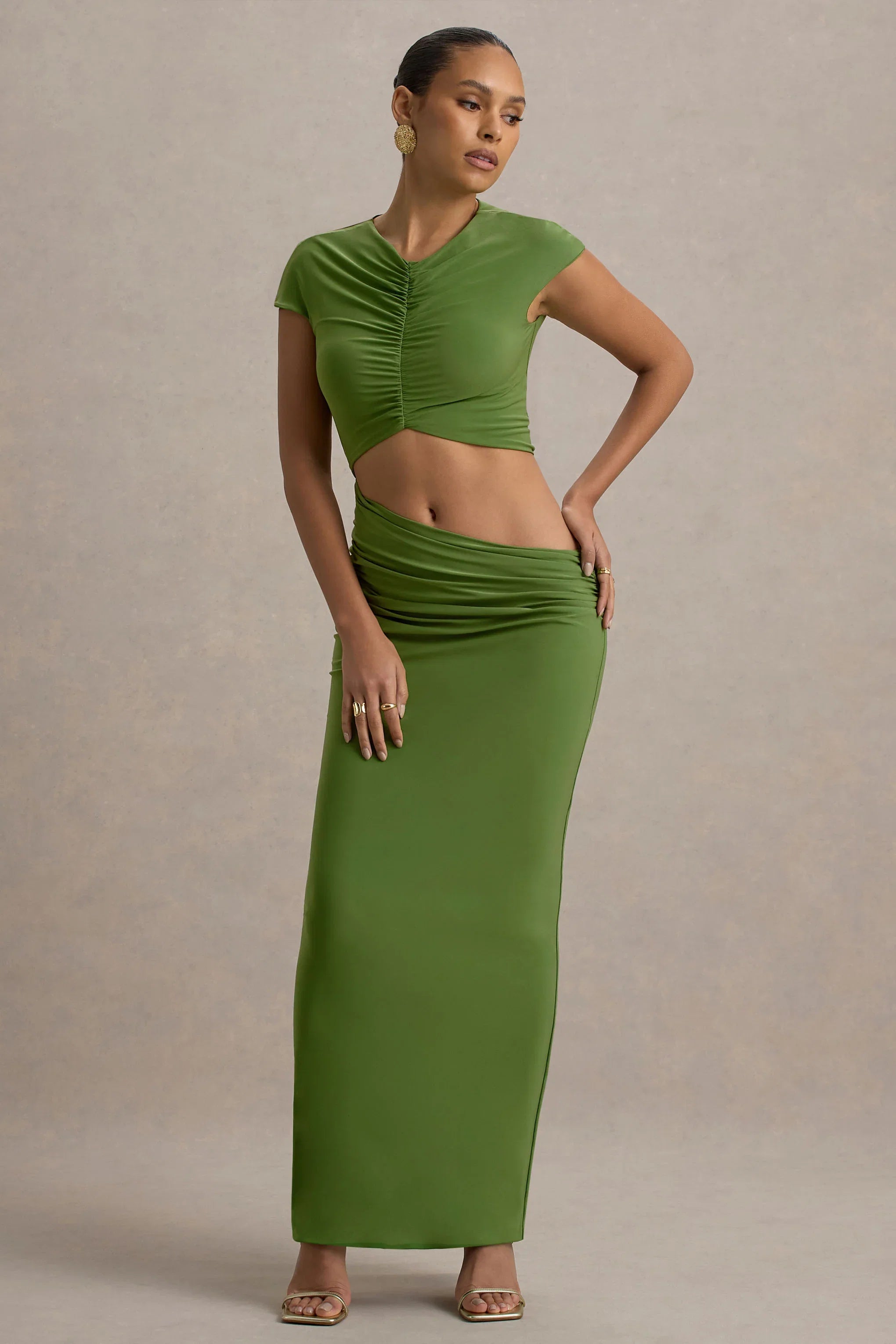 Pia Green Short Sleeve Maxi Dress With Cut Out