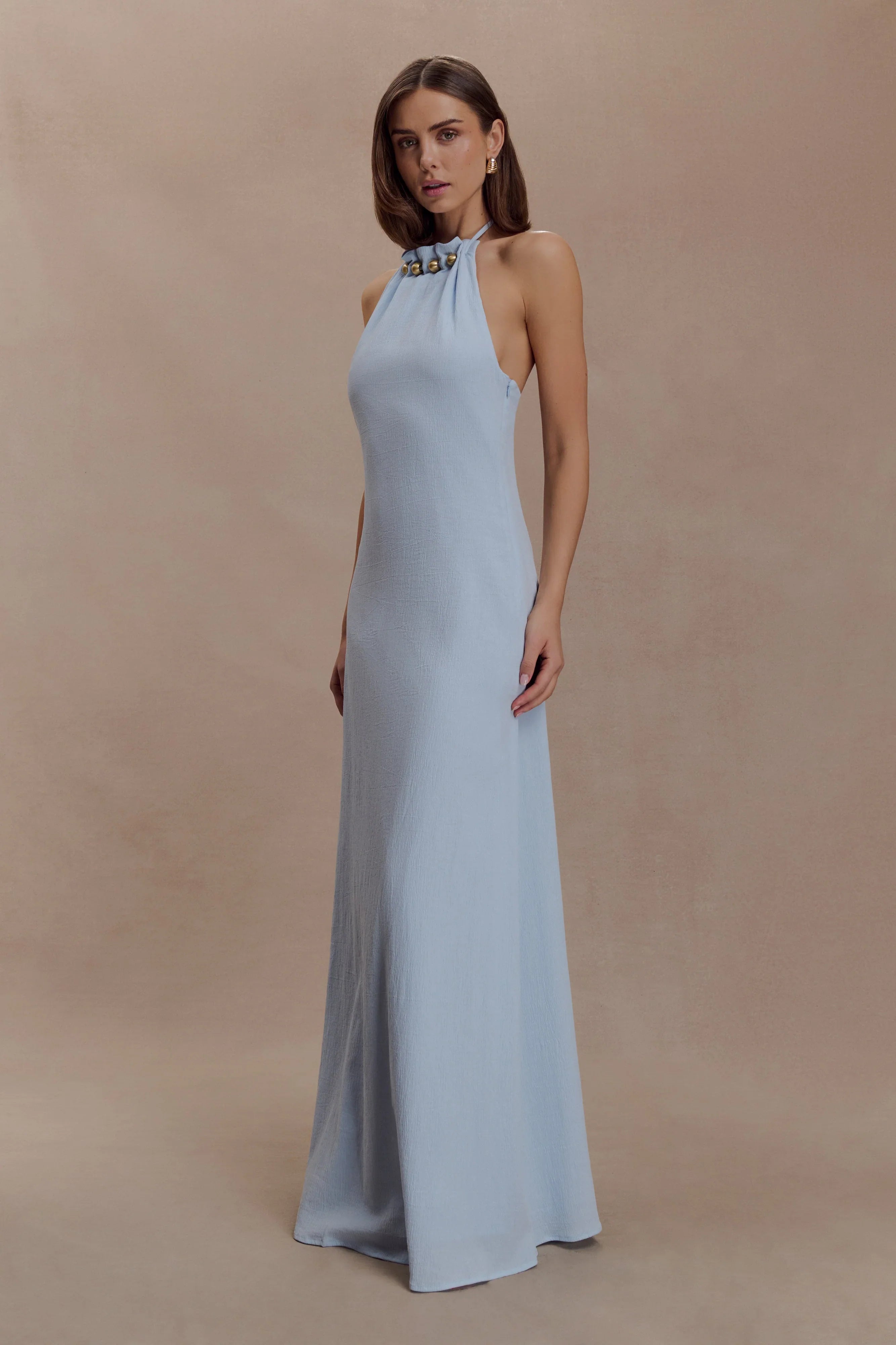 Abeda Cotton Maxi Dress With Hardware Pale Blue