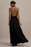 Cynthia Black High Neck Maxi Dress With Volume Skirt