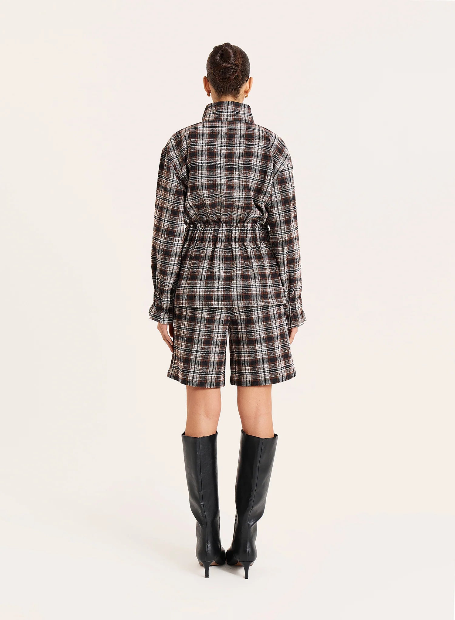 Brown Check Tailored Longline Bermuda Shorts