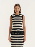 Striped Sleeveless Knitted Tassel Trim Top