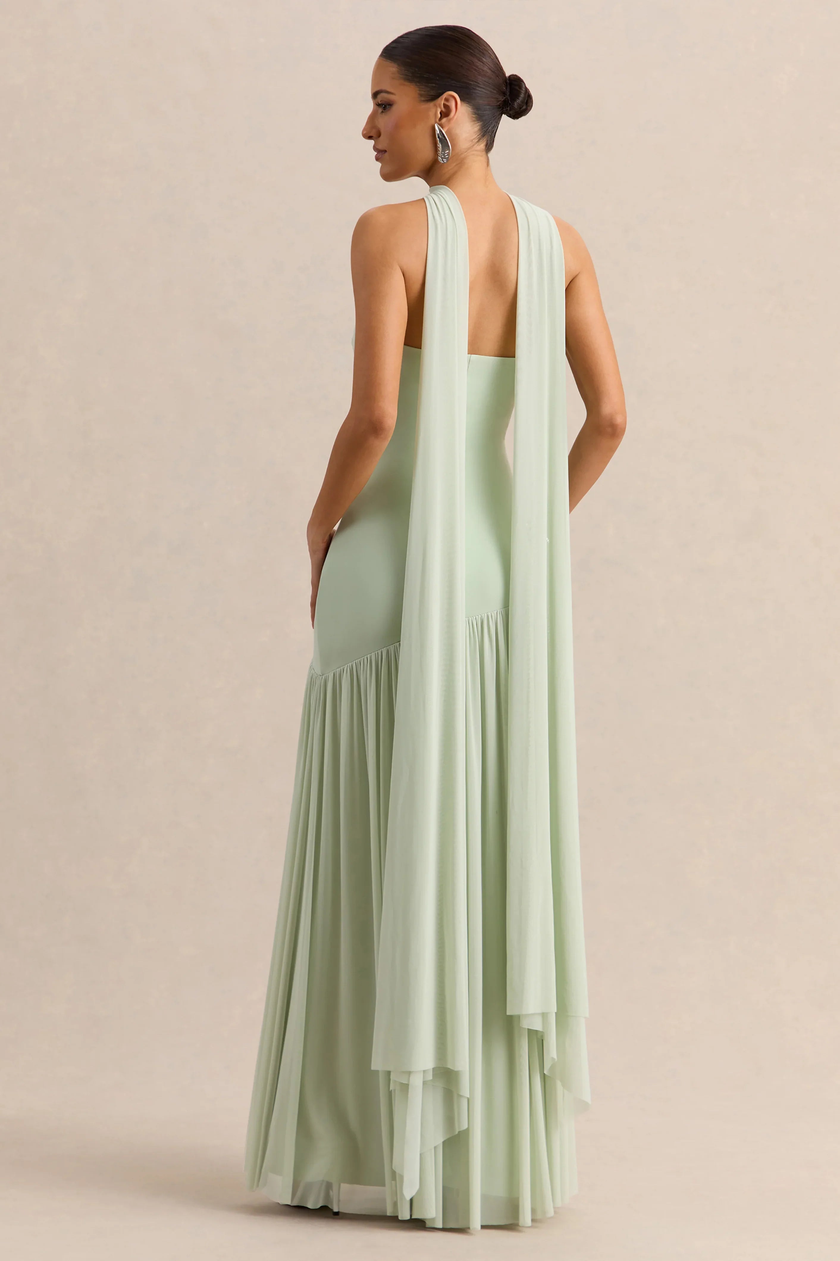 Bambi Mint Bandeau Maxi Dress With Scarf Detail