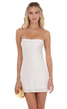 Beaded Butterfly Satin Dress in White