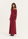 Burgundy Cable Knitted Maxi Skirt