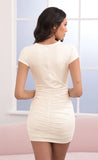 Button Ruched Bodycon Dress in Cream