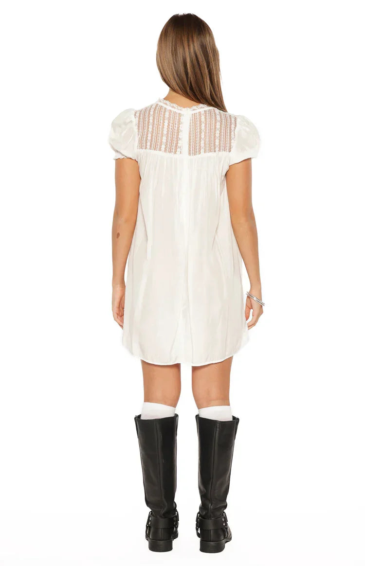 Taste White Sheer Lace Detail Mini Dress