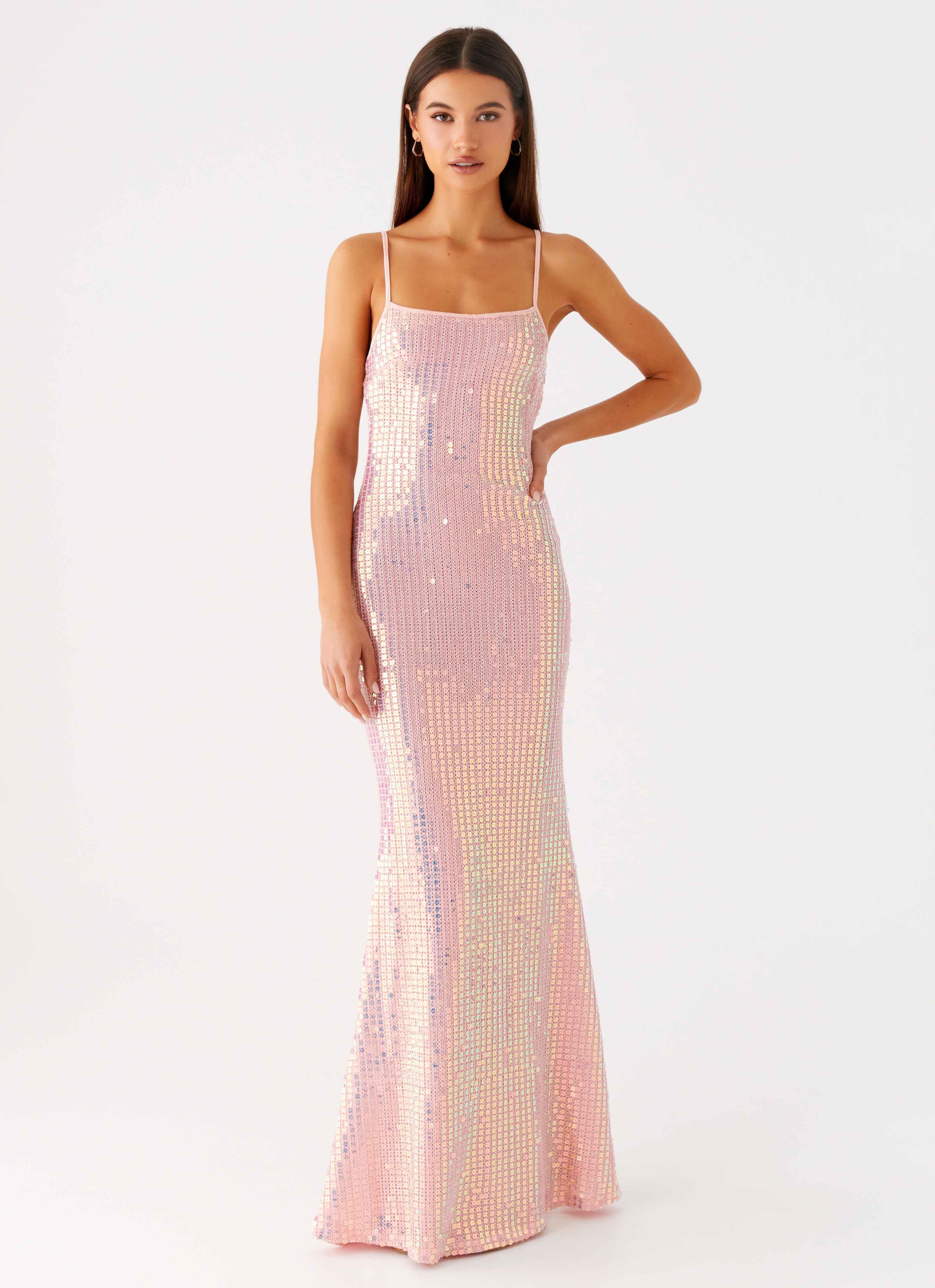 Attitude Knit Sequin Maxi Dress Iridescent Pink