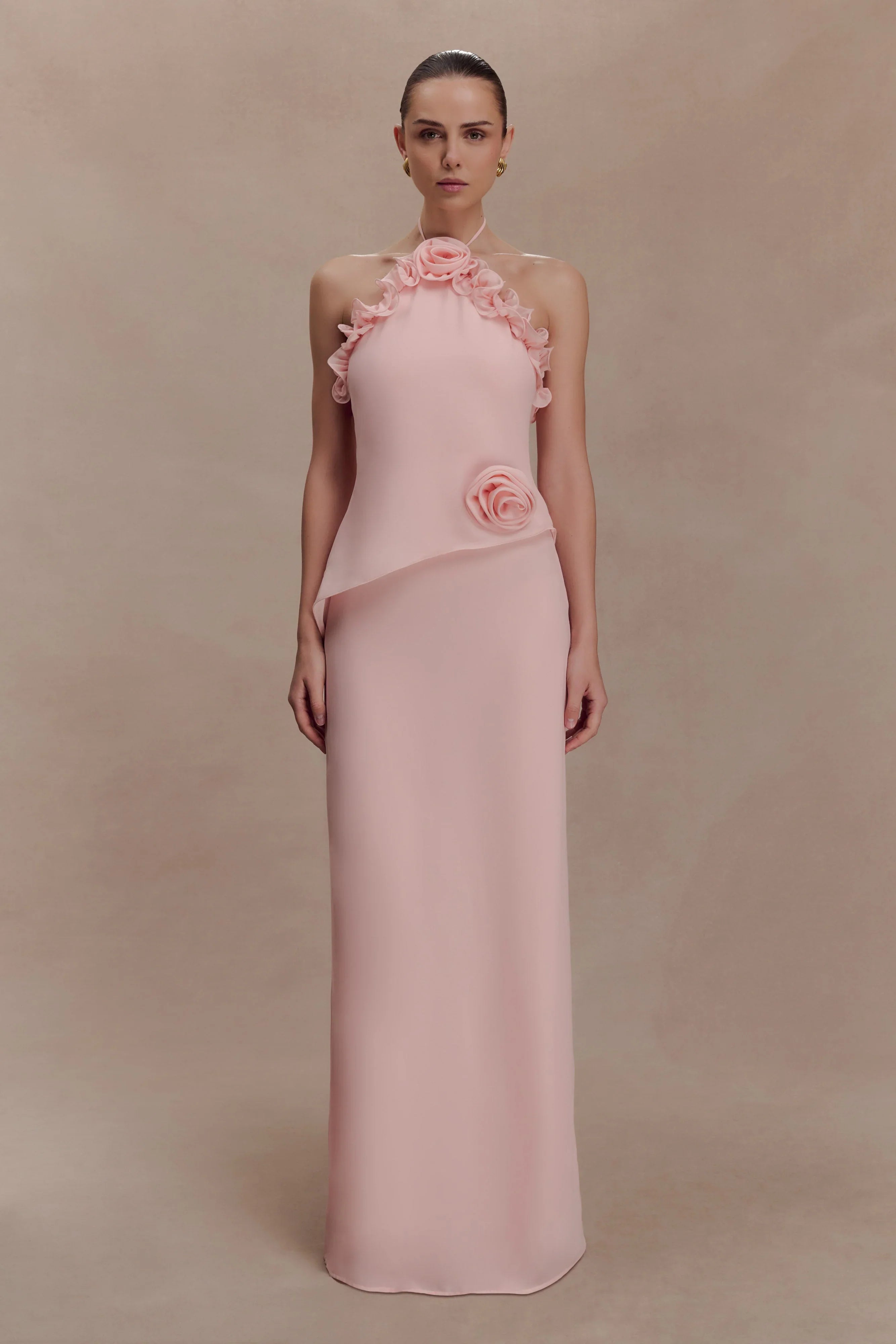 Melissa Chiffon Flower Maxi Dress Baby Pink