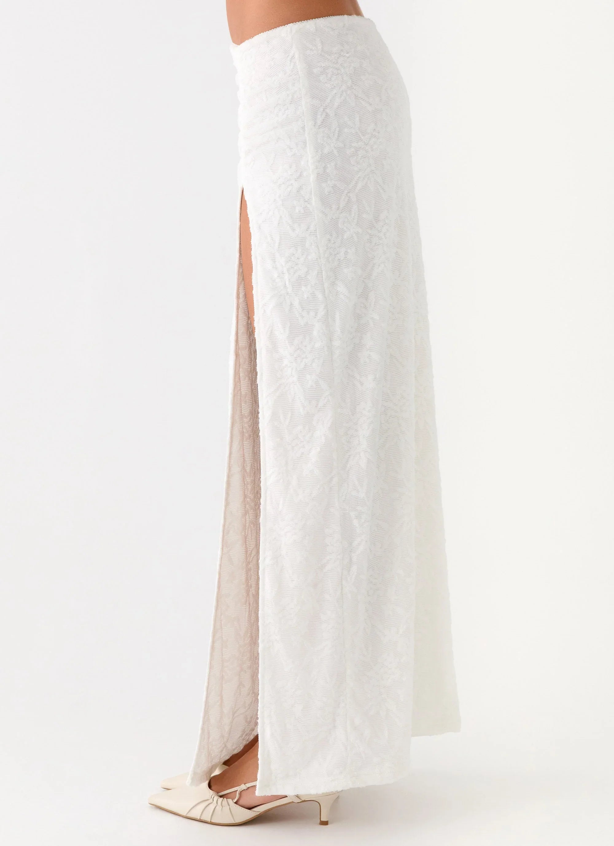Griff Low Rise Jacquard Maxi Skirt White
