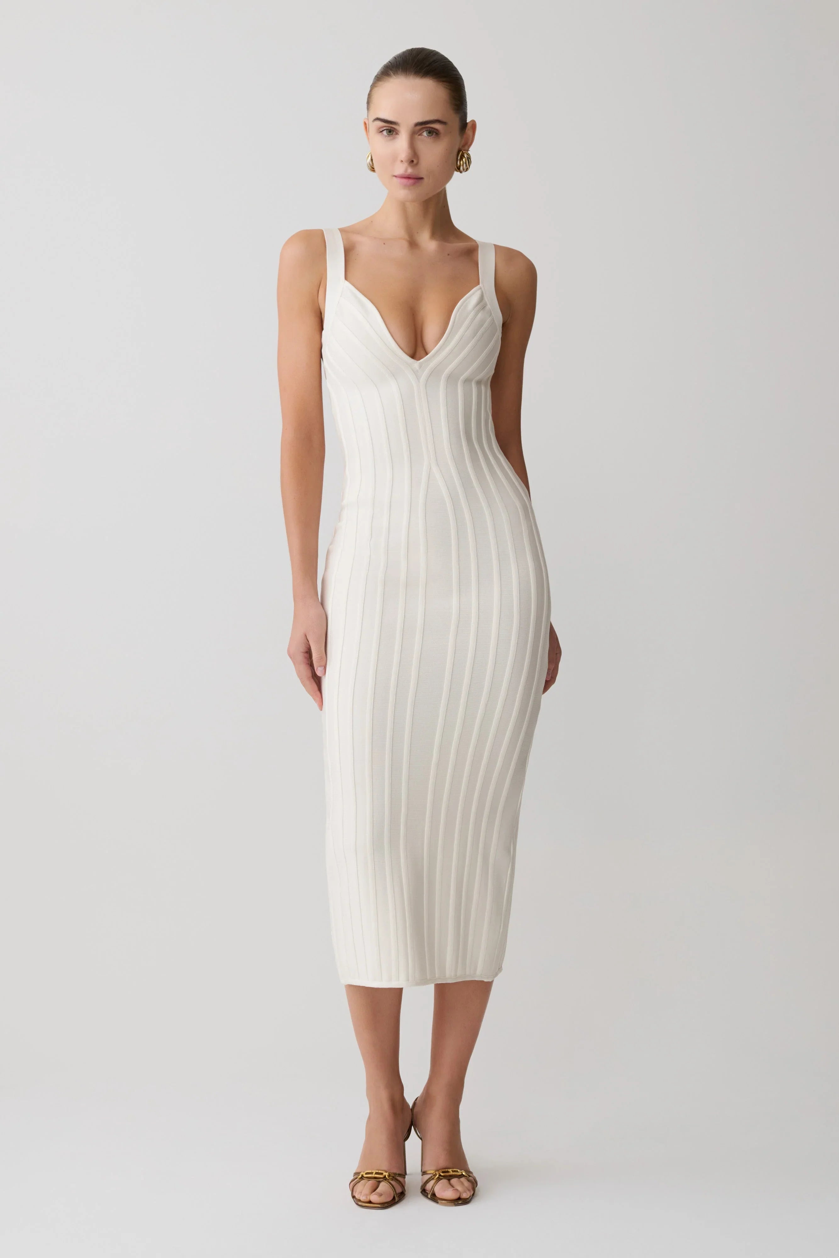 Gia Bandage Knit Midi Dress Ivory