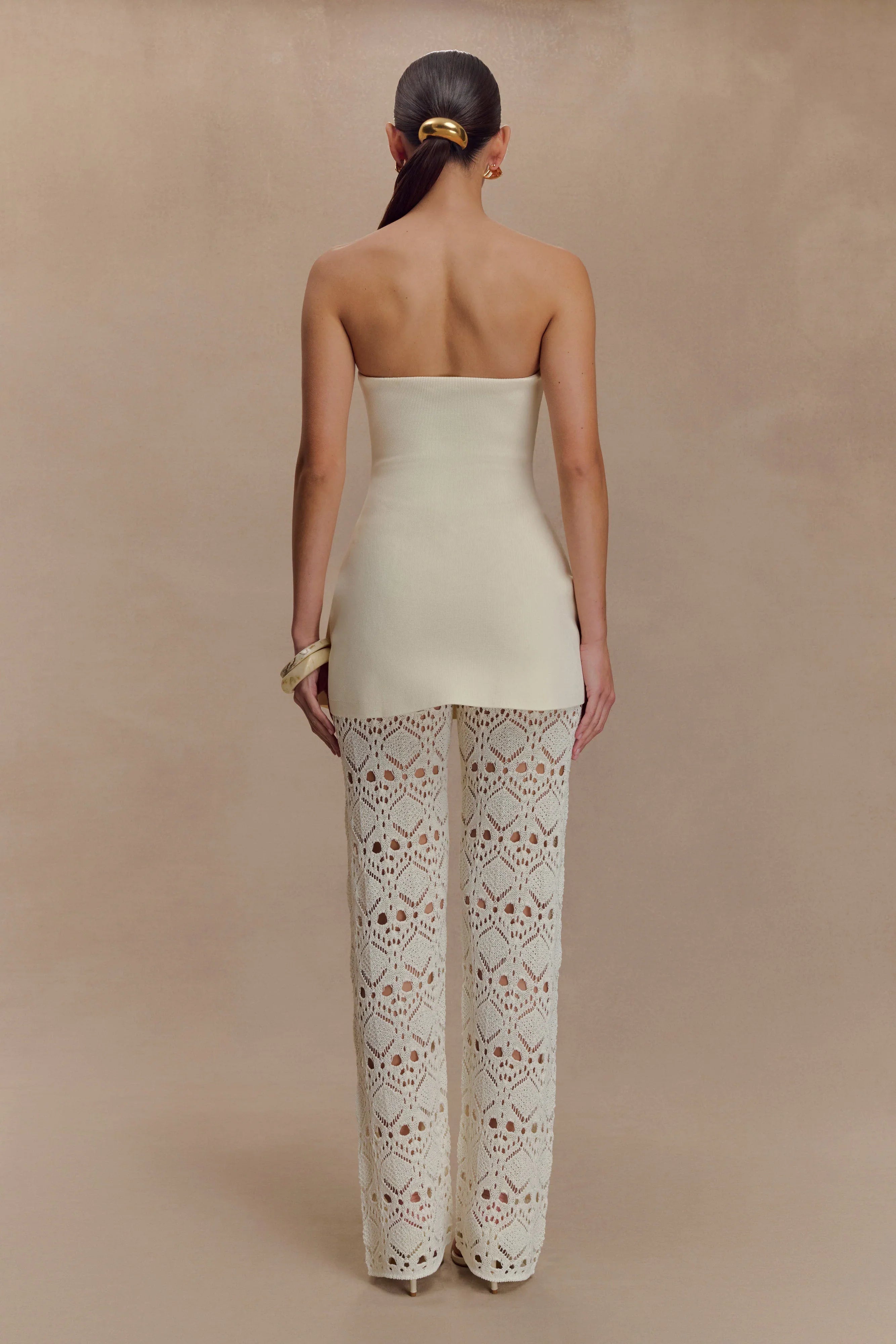 Trena Crochet Knit Pants Ivory