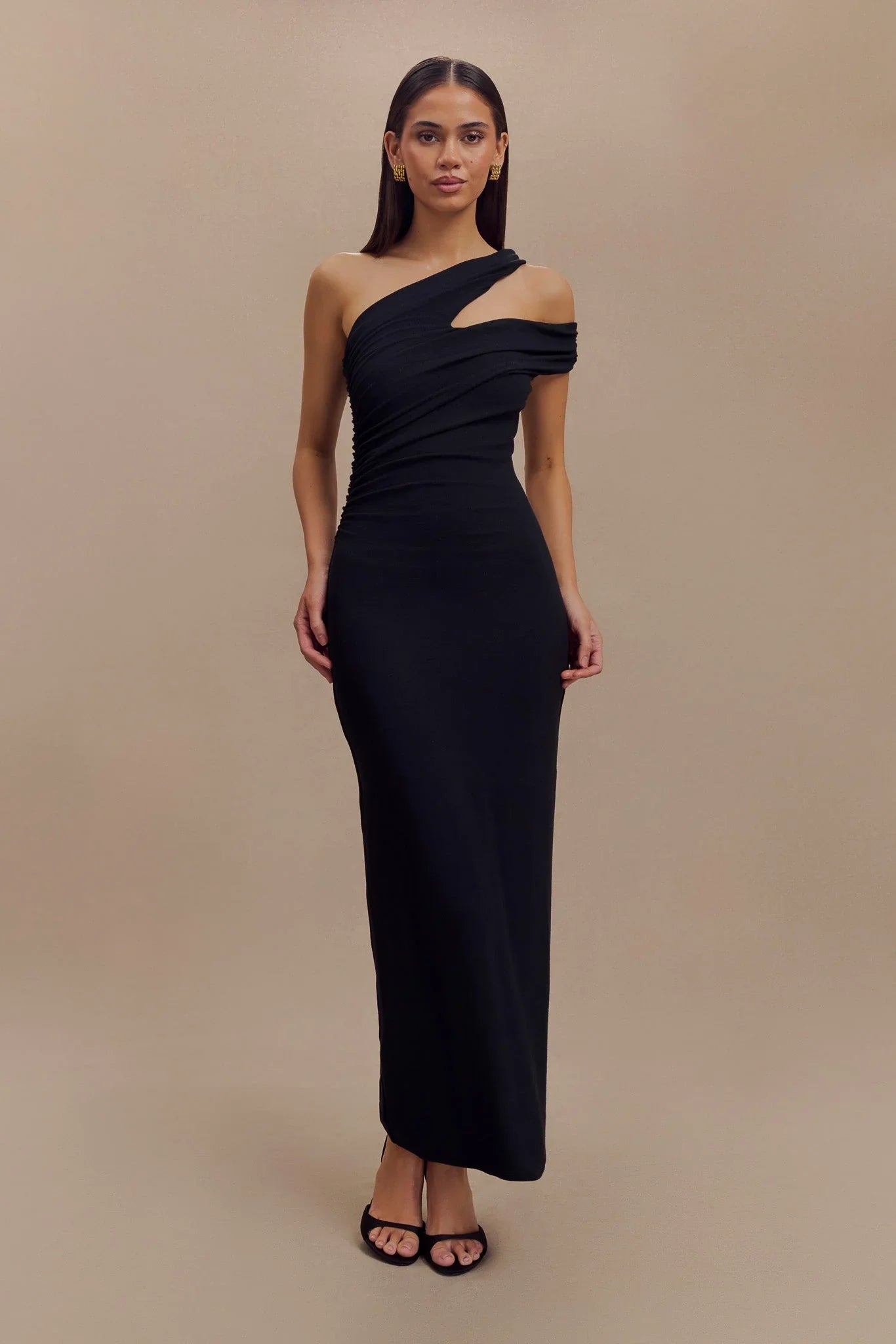 Anastasia One Shoulder Modal Midi Dress Black
