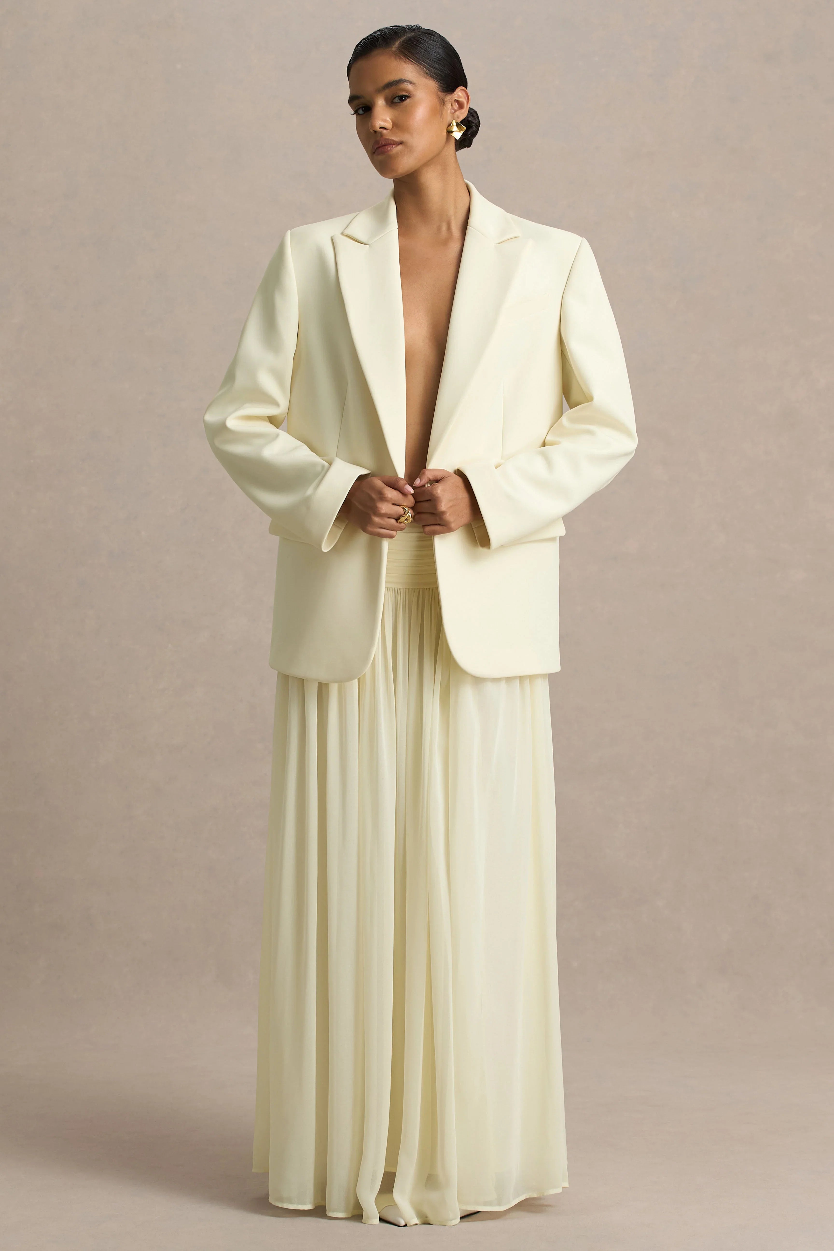Spencer Cream Chiffon Pleated Maxi Skirt