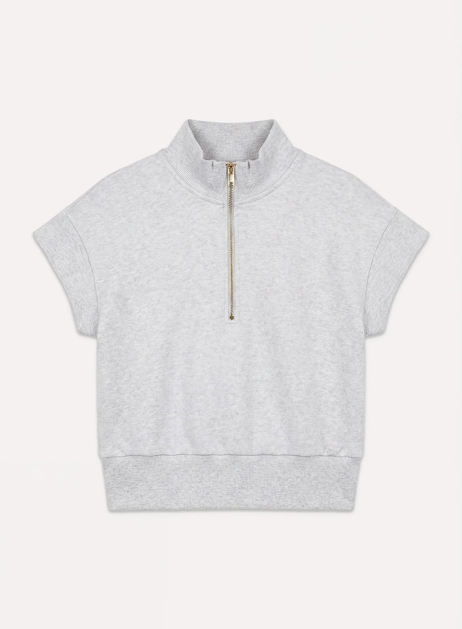 Light Grey Quarter Zip Cotton Short Sleeve Sweat Top
