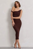 Salome Chocolate Brown Twisted Asymmetric Midi Dress