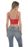 Satin V Neck Crop Top in Red