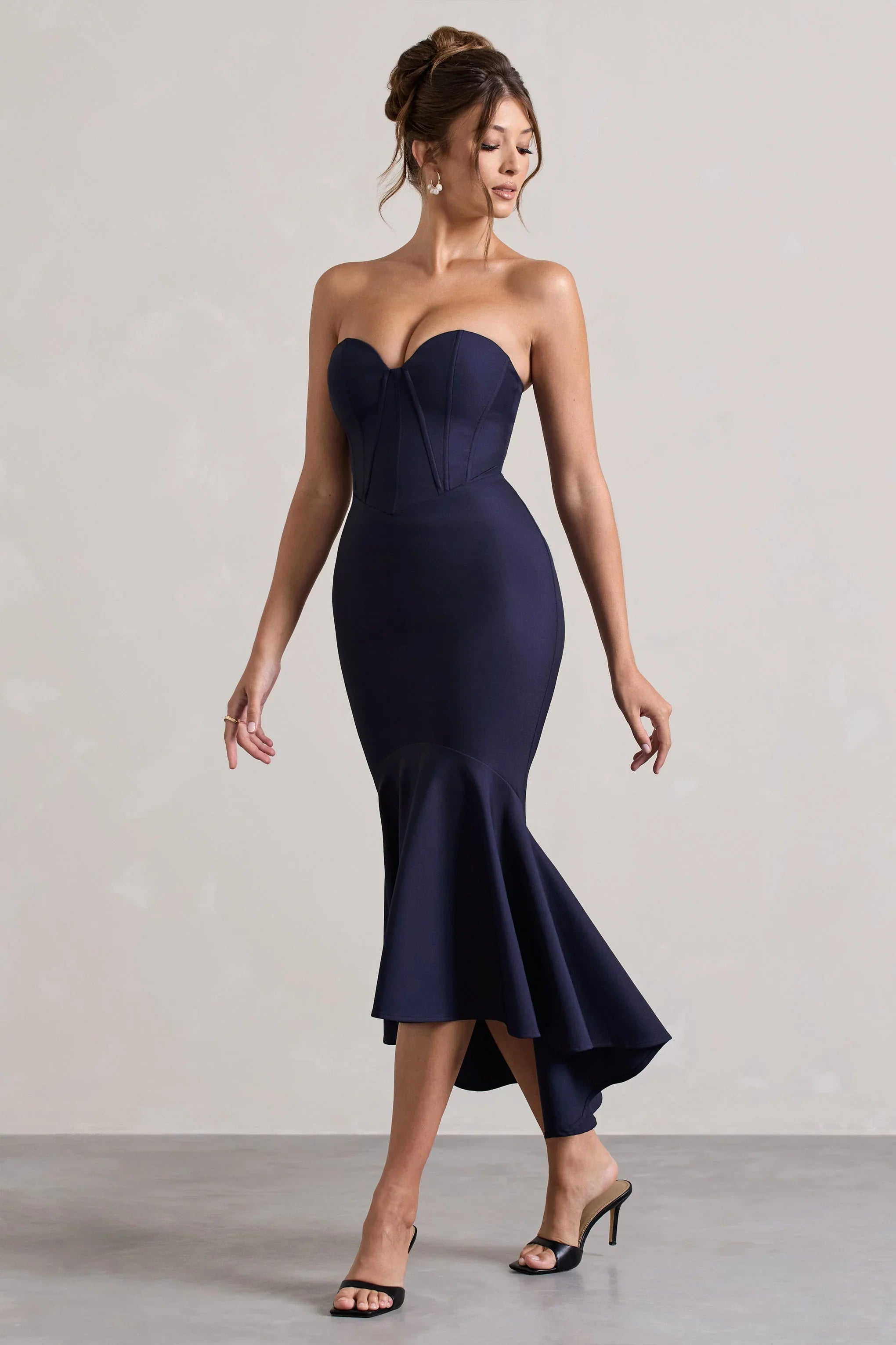 Daylight Navy Corset High Low Midi Dress