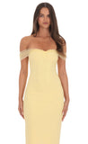 Tulle Off Shoulder Sleeve Maxi Dress in Yellow