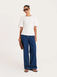 White Shoulder Pad Cinched Waist T Shirt