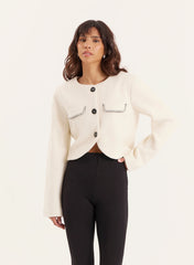Cream Wool Contrast Pocket Cropped Jacket