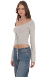 Knit Cinch Drawstring Top in Grey