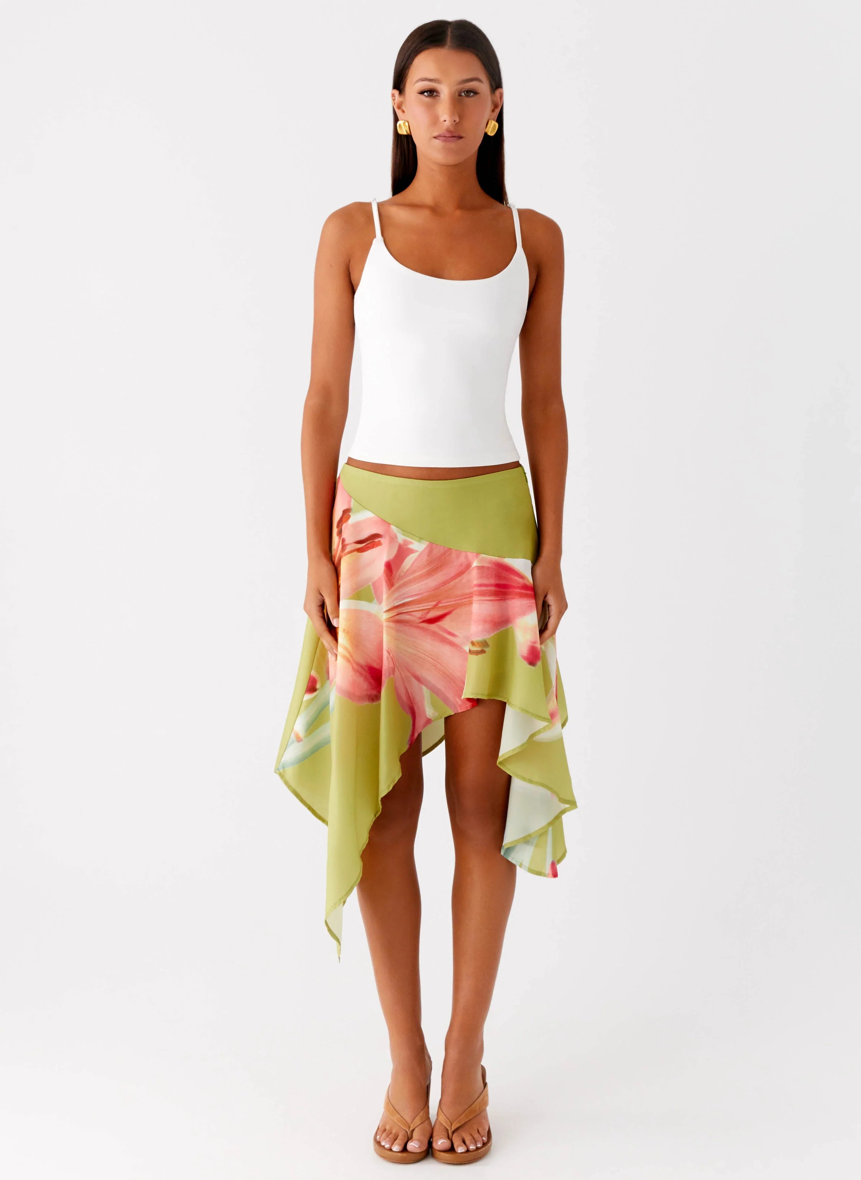 Kia Low Rise Asymmetrical Midi Skirt Jungle Floral