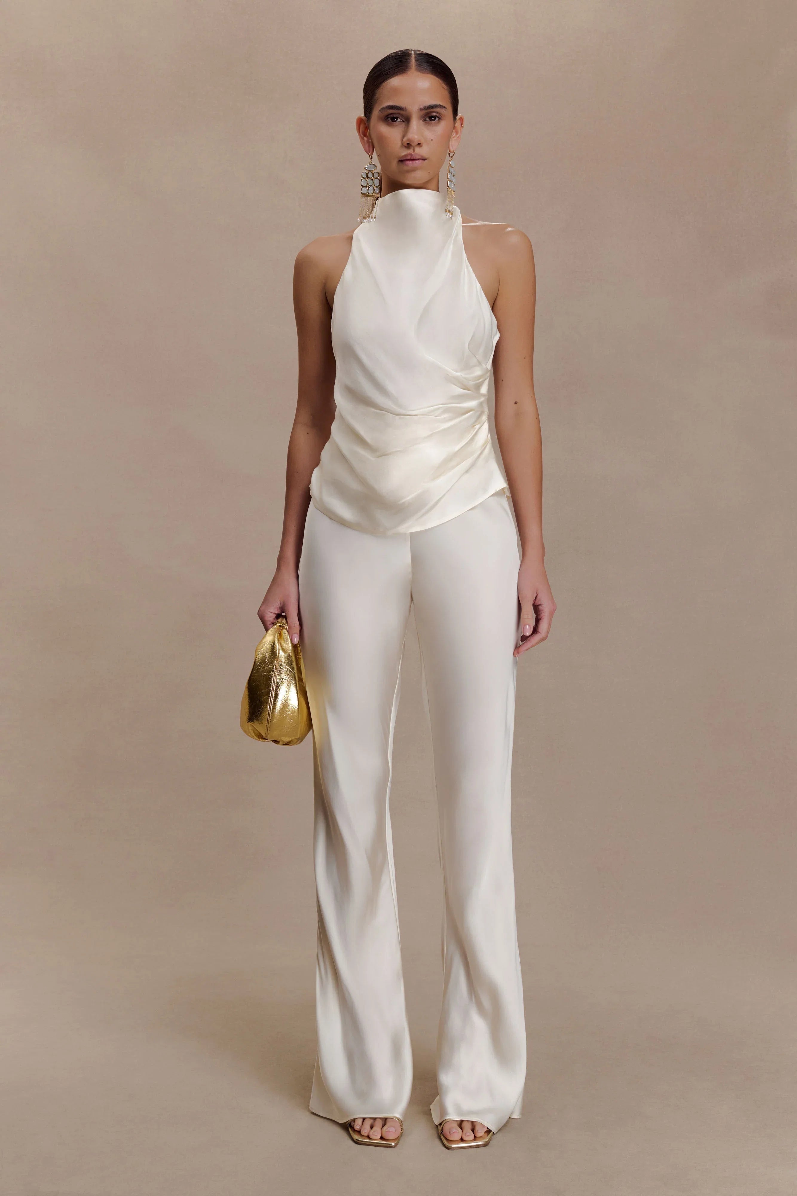 Bianca Satin Halter Top Ivory