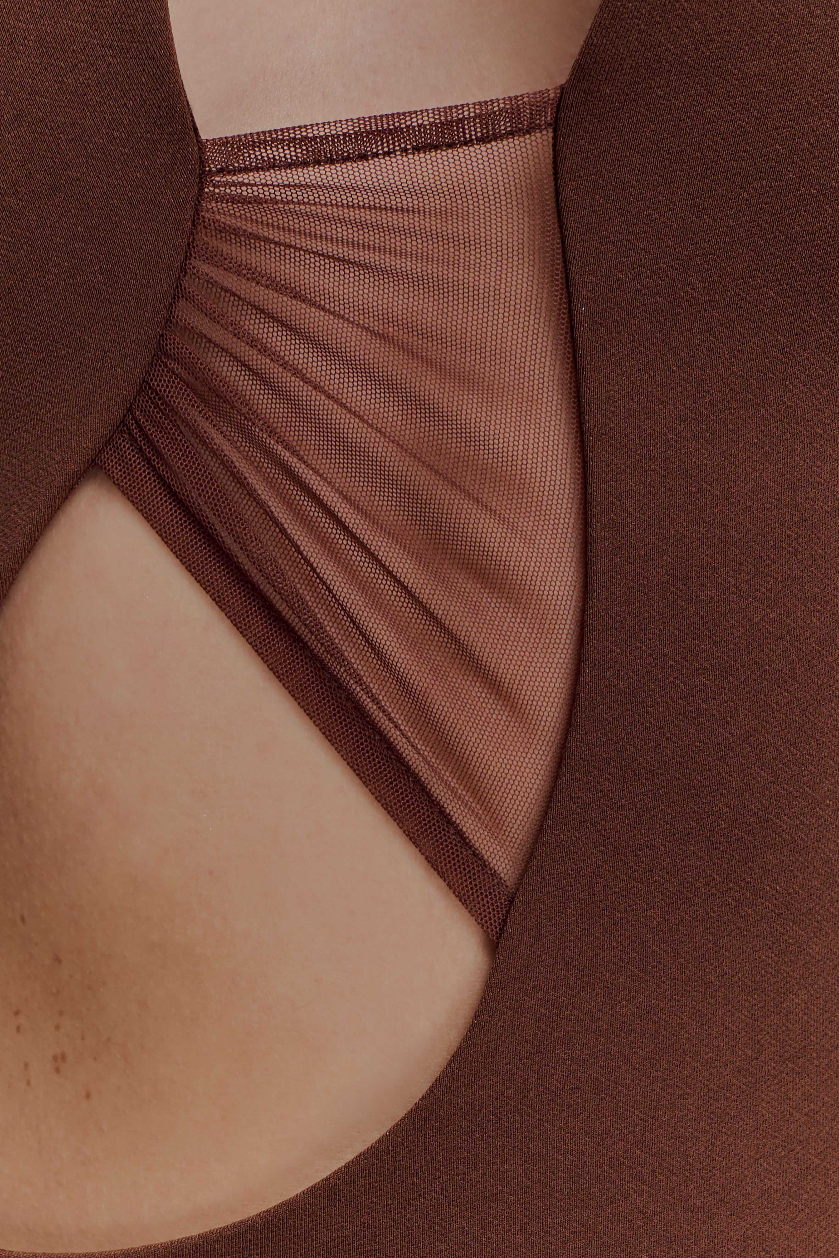 Aubree Crepe And Mesh Maxi Dress Chocolate Mocha