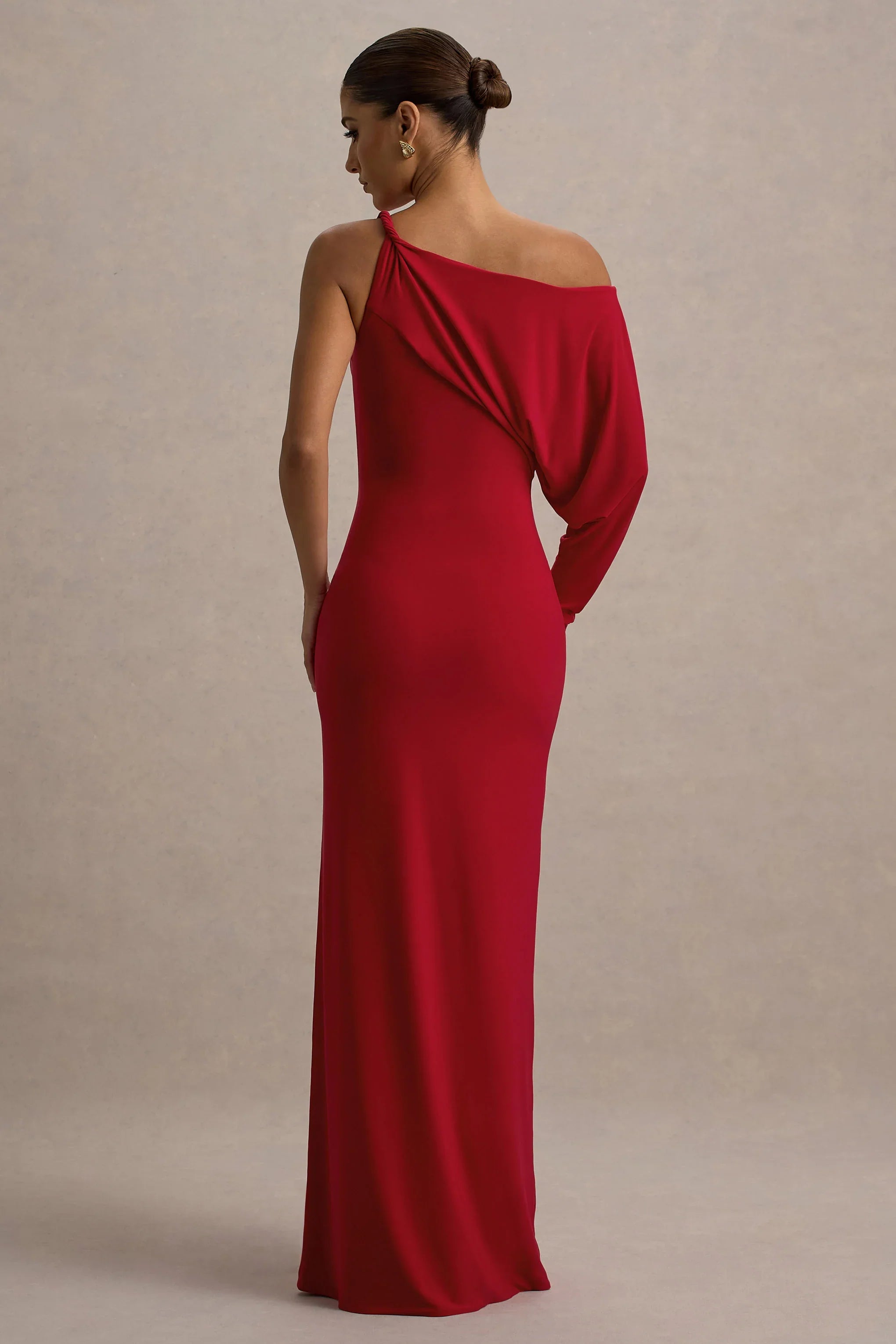 Floria Red Draped One Sleeve Maxi Dress