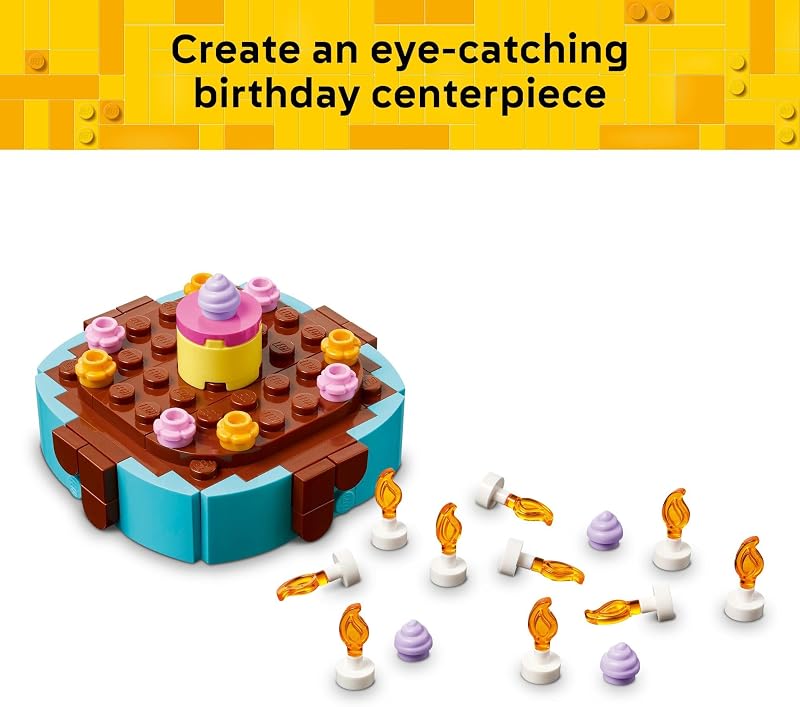 LEGO Birthday Party Cake Building Toy for Boys Girls Ages 7 Birthday Decoration with 10 Candle Accessories Craft for Kids 40815