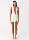 Eleanora Plunge Mini Dress Ivory
