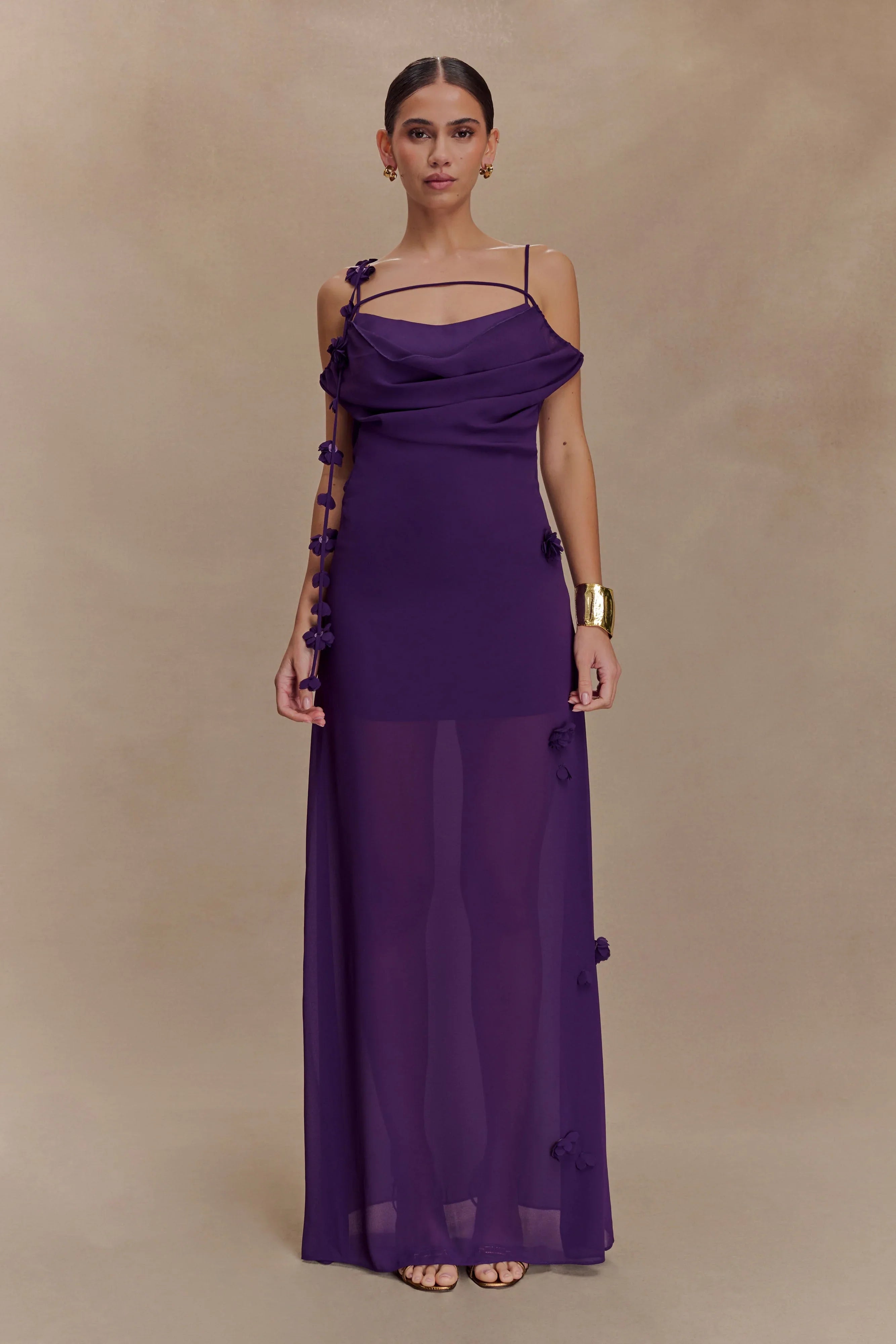 Rosalie Floral Chiffon Maxi Dress Purple