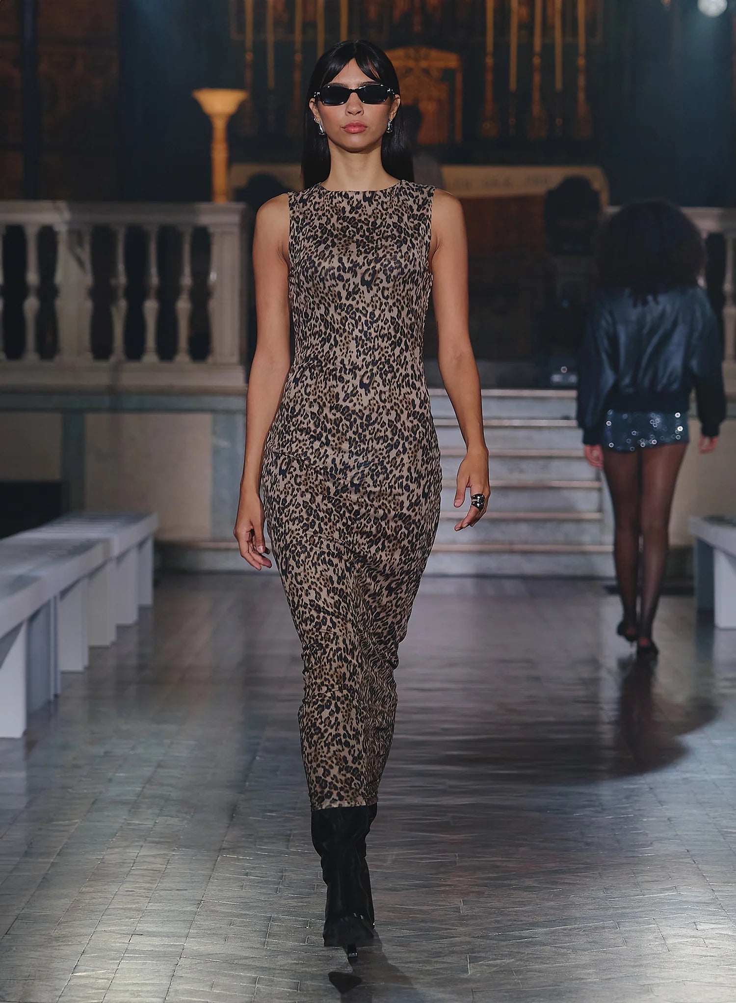 Leopard Print Mesh Maxi Dress Derry