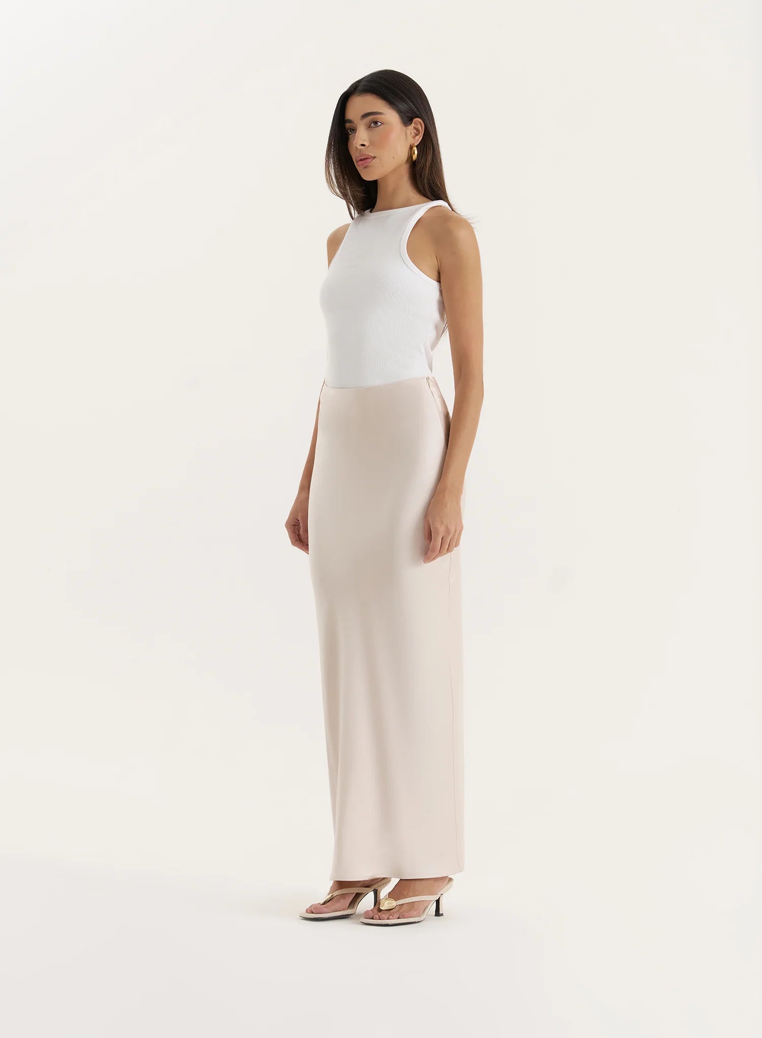 Cream Satin Maxi Skirt