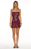 Tether Purple Sequin Strapless Party Mini Dress