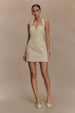 Ebony Embroidered Denim Mini Dress Cream