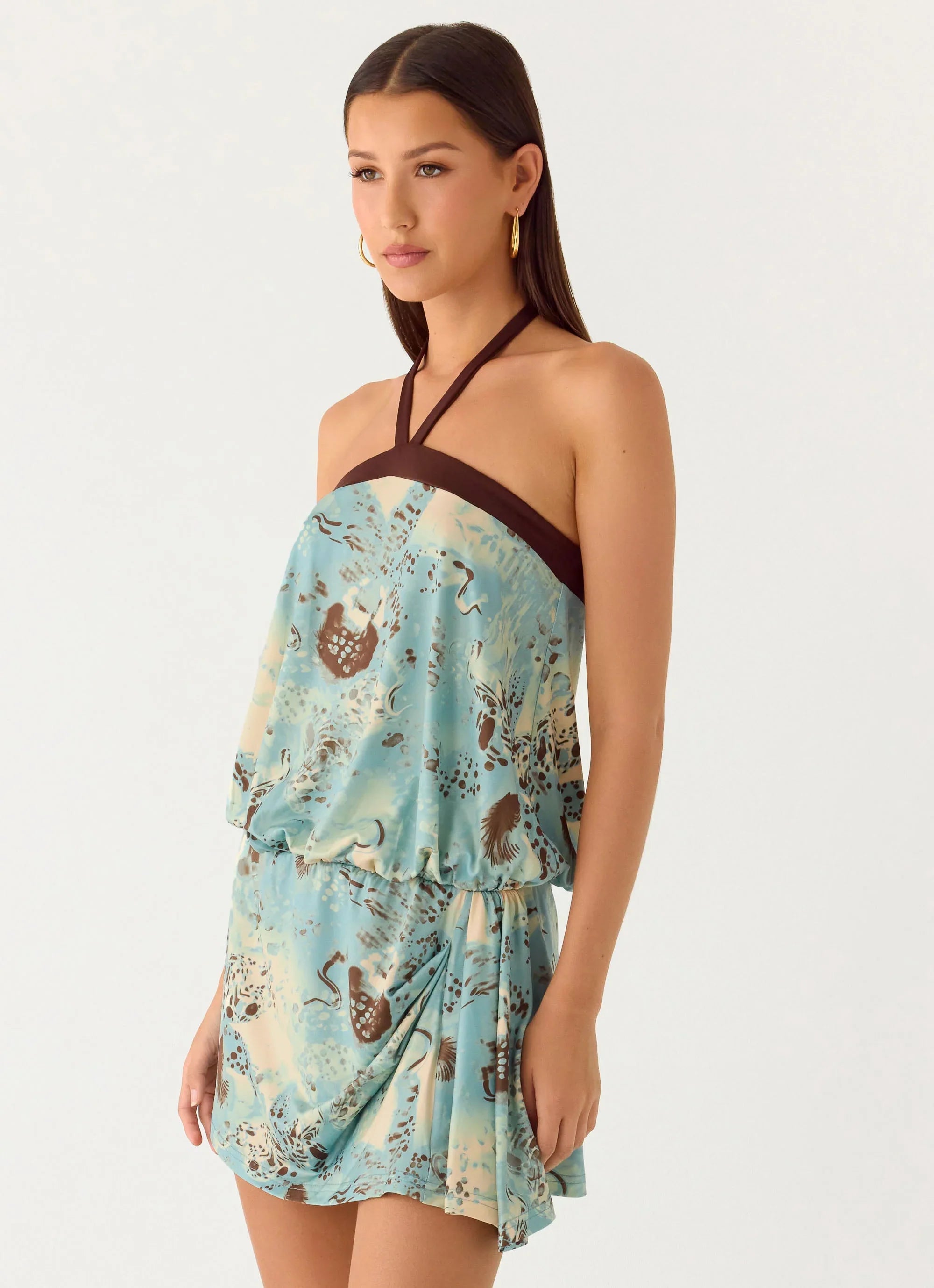 Switch Up Halter Mini Dress Aqua Blur