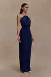Elina Satin Necklace Maxi Dress Navy