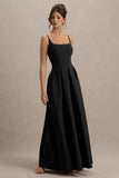 Bambina Black Scoop Neck Pleated Maxi Dress