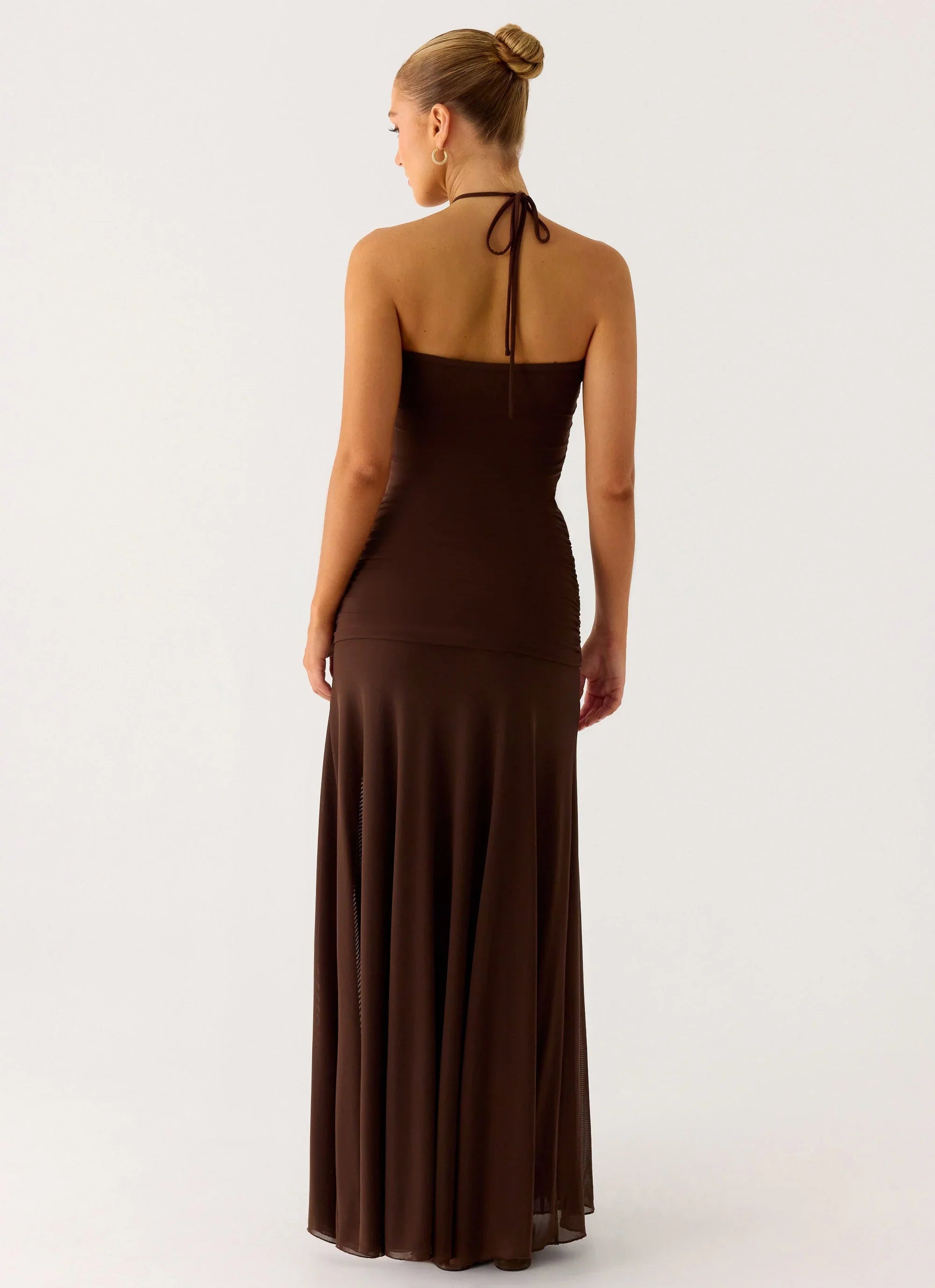 Callie Ruched Maxi Dress Chocolate