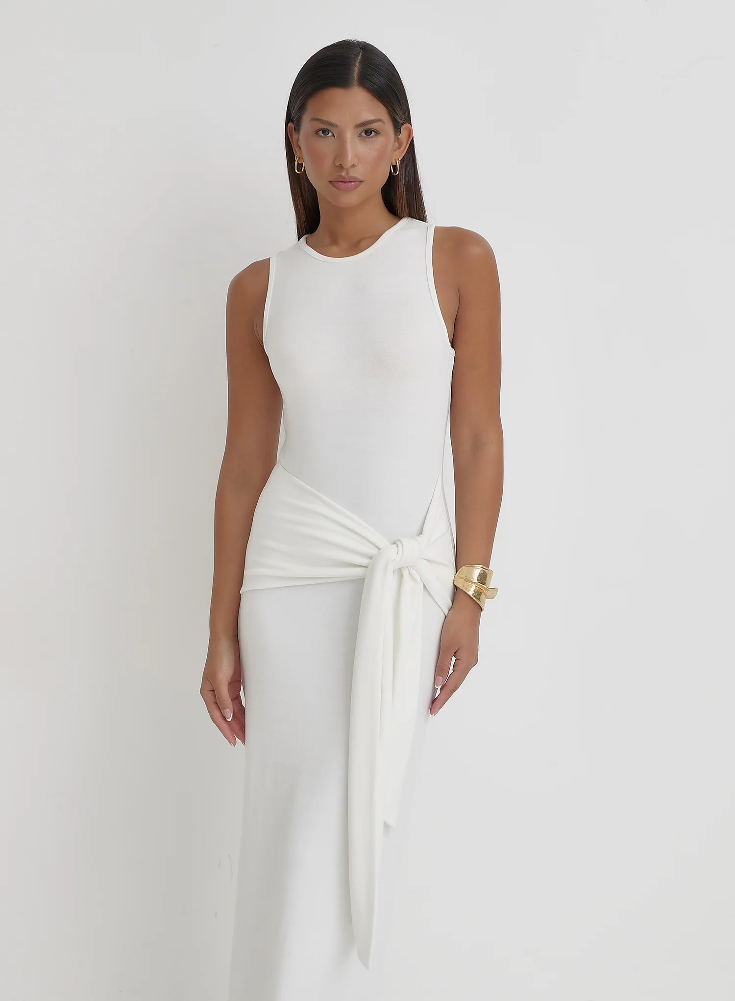 Cream Tie Front Maxi Dress