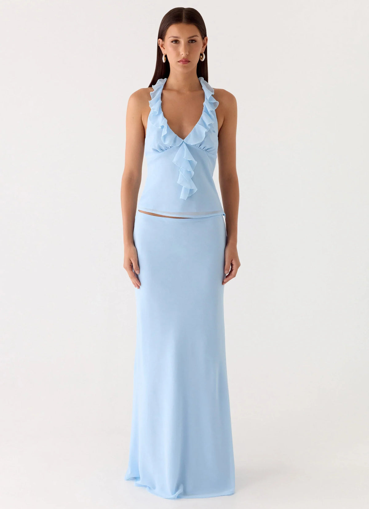 Star Girl Chiffon Maxi Skirt Blue