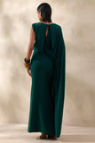 Carenza Dark Green Wide Neck Maxi Dress With Cape Sleeve