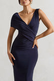 Capella Navy Asymmetric Wrap Maxi Dress